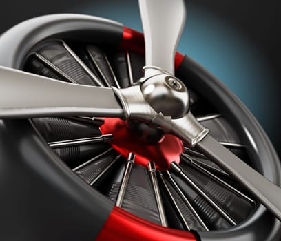 Vintage airplane propeller macro detail. 3D illustration.