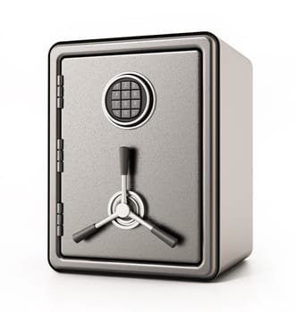 Steel safe with digital keypad isolated on white background. 3D illustration.