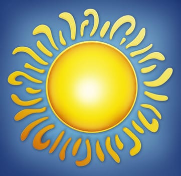 Stylized illustration of sun on blue background. 3D illustration.