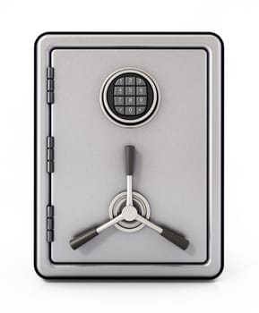 Steel safe with digital keypad isolated on white background. 3D illustration.