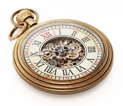 Antique pocket watch isolated on white background. 3D illustration.