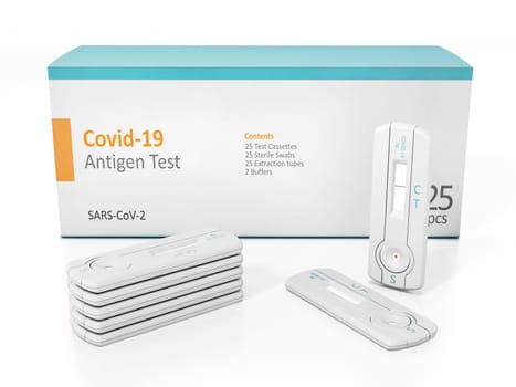 Covid-19 antigen test kit isolated on white background. 3D illustration.