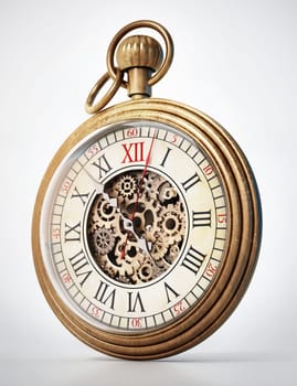 Antique pocket watch isolated on white background. 3D illustration.