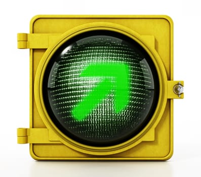Right turn traffic lamp isolated on black background. 3D illustration.