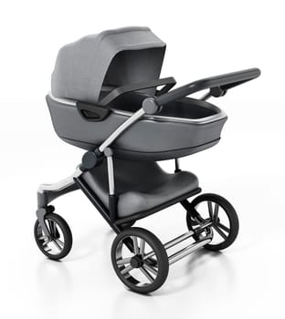 Vintage baby stroller isolated on white background. 3D illustration.