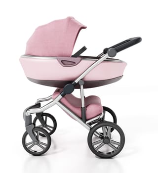 Vintage baby stroller isolated on white background. 3D illustration.