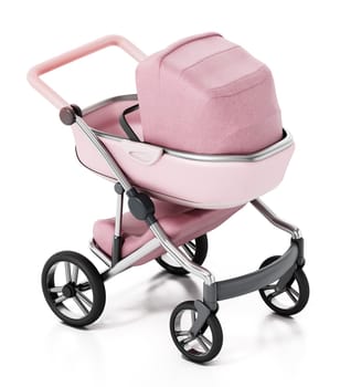 Vintage baby stroller isolated on white background. 3D illustration.