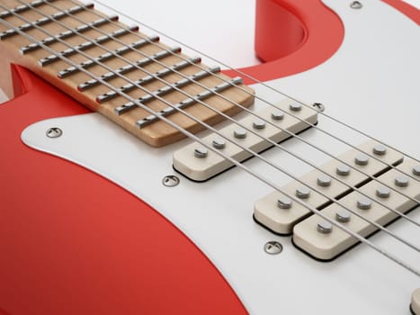 Electric guitar detail with DOF effect. 3D illustration.