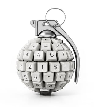Keyboard keys form a hand grenade. 3D illustration.