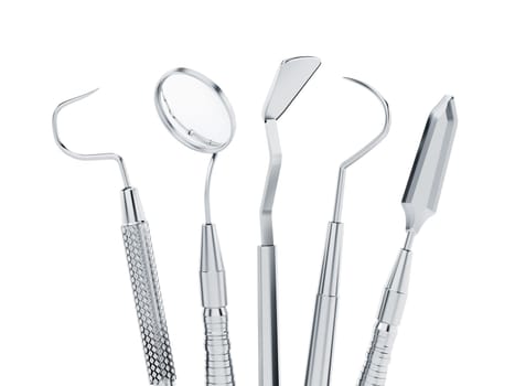 Set of dentist tools isolated on white background. 3D illustration.