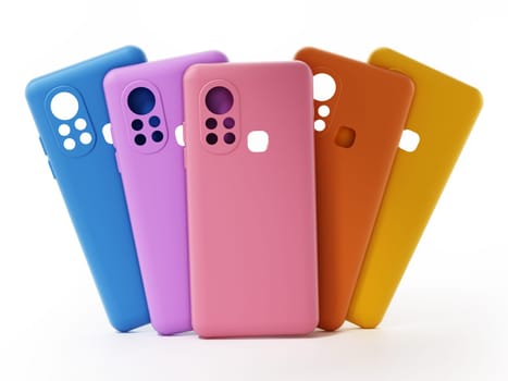 Silicone smartphone covers isolated on white background. 3D illustration.