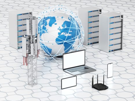 Global network concept. 3D illustration.