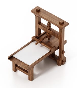 Vintage printing press isolated on white background. 3D illustration.