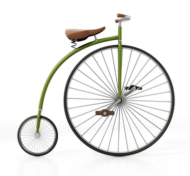 Retro bicycle or penny farthing isolated on white background. 3D illustration.