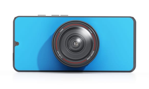 Smartphone with big camera lens isolated on white background. 3D illustration.