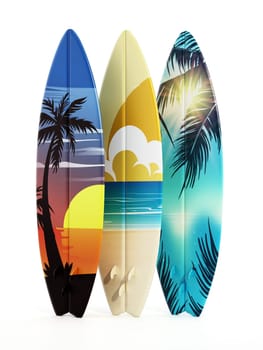 Surfboards isolated on white background. 3D illustration.