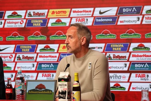 Coach Adi Hütter (Borussia Mönchengladbach) at the press conference,PK after the match of the 1st FBL: 21-22: 31st Sptg. SC Freiburg vs Borussia Mönchengladbach... DFL REGULATIONS PROHIBIT ANY USE OF PHOTOGRAPHS AS IMAGE SEQUENCES AND/OR QUASI-VIDEONann.. Photo: Joachim Hahne/johapress