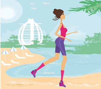 Fitness Woman Running by the Ocean