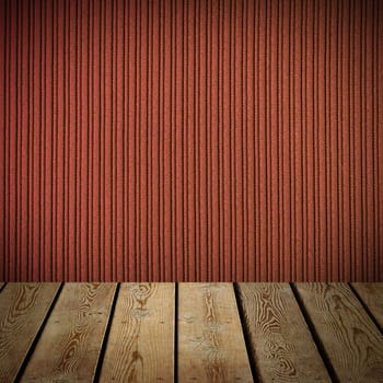 The background is blank wooden boards and a textured striped wall with gradient lighting and vignetting. For product demonstrations, free space, layout, mockup, perspective board, background board.