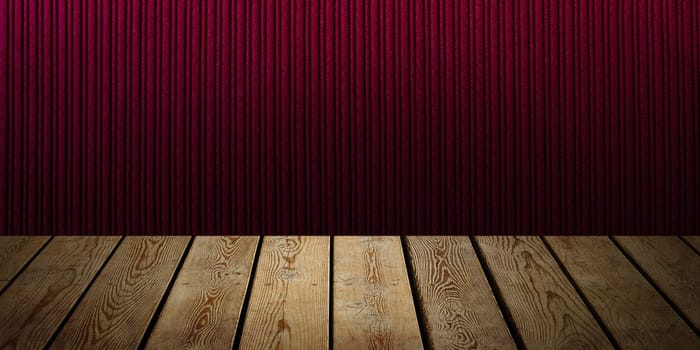 The background is blank wooden boards and a textured striped wall with gradient lighting and vignetting. For product demonstrations, free space, layout, mockup, perspective board, background board.