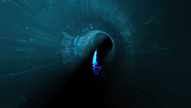 Drive through binary data digital tunnel.3d illustration
