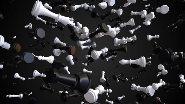 Falling chess. Computer generated 3d render