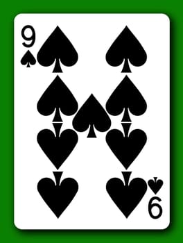 A 9 Nine of Spades playing card with clipping path to remove background and shadow 3d illustration