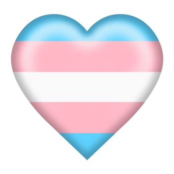 A Transgender flag heart button isolated on white with clipping path 3d illustration