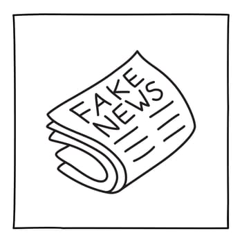 Doodle fake news icon or logo, hand drawn with thin black line. Isolated on white background. Vector illustration