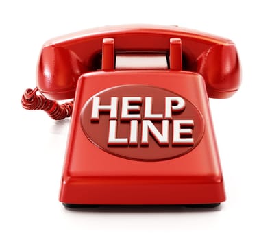 Vintage telephone with help line text. 3D illustration.