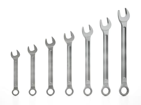 Set of wrenches isolated on white background. 3D illustration.