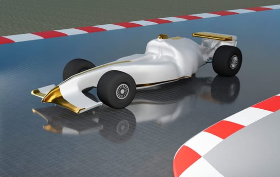 White and gold racing car, 3d rendering