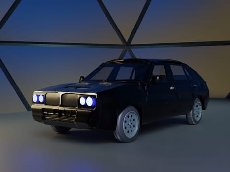 Black car in dark light, 3d rendering