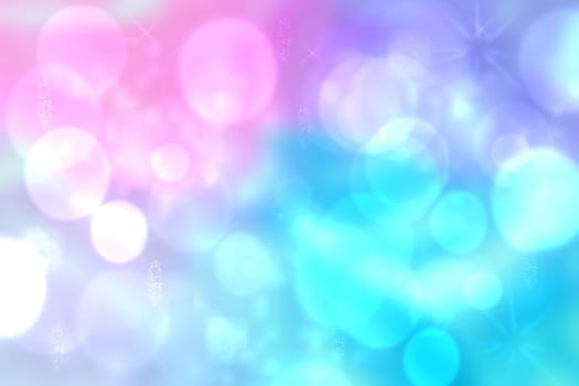 Abstract blurred fresh vivid spring summer light delicate pastel blue pink white bokeh background texture with bright circular soft color lights. Beautiful backdrop illustration.