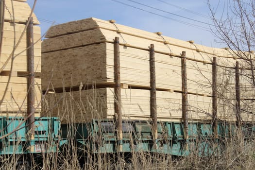 Transportation of chopped wood, boards by rail. Ecology. The fuel crisis.