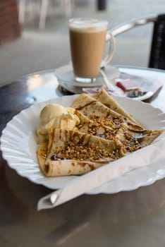 a crepe an a coffee