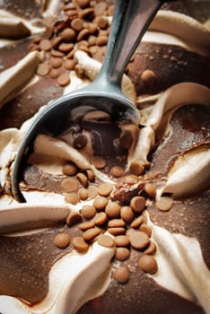 Serving chocolate ice cream closeup