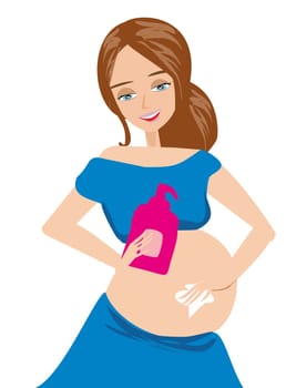 Pregnant woman lubricates the stomach remedy against stretch marks