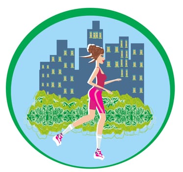 Jogging girl in city - abstract card