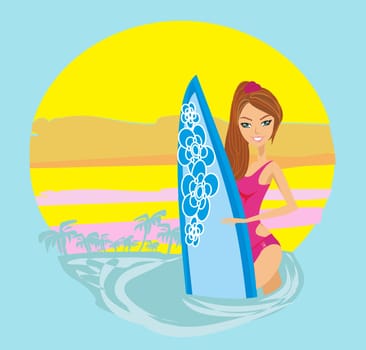 surfer girl on a beach icon