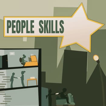 Text caption presenting People Skills, Business concept Get Along well Effective Communication Rapport Approachable Office Building With Skyscrapers Drawing Showing City Skyline.