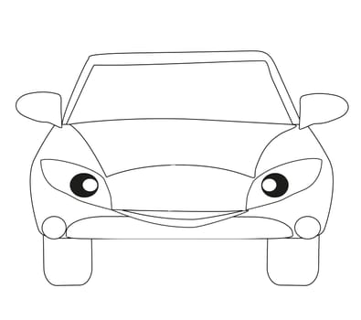 Car cartoon character, Isolated coloring book