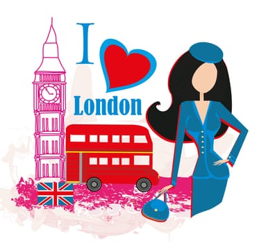 Beautiful woman in London , abstract card