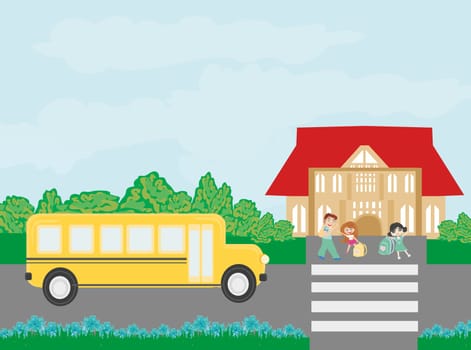 Happy kids go to school