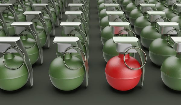 Unique red grenade among green ones