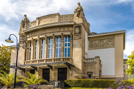 GIESSEN, GERMANY - 2021-09-21: The Theater Gießen, Stadttheater Gießen (Gießen Municipal Theatre), a theatre, a cultural center, was designed in Neo-classical style the central city district