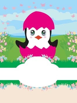 Baby shower card design with penguin