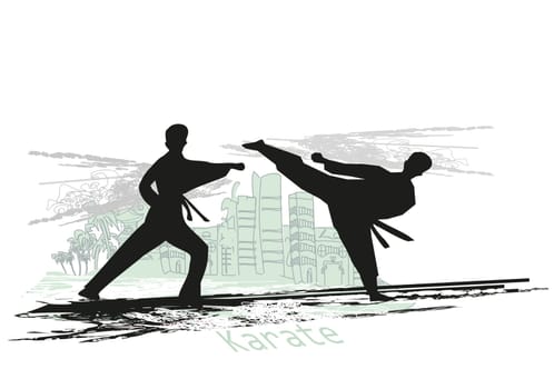 creative abstract illustration of karate fighters
