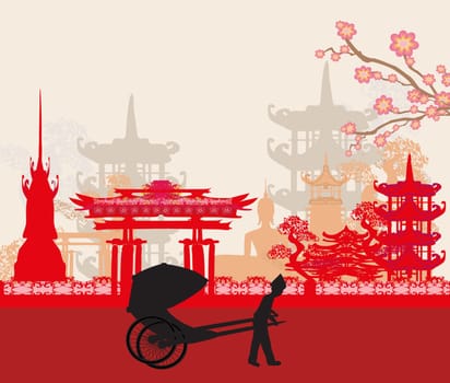 rickshaw and Asian landscape