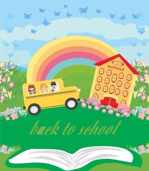 School bus with happy children